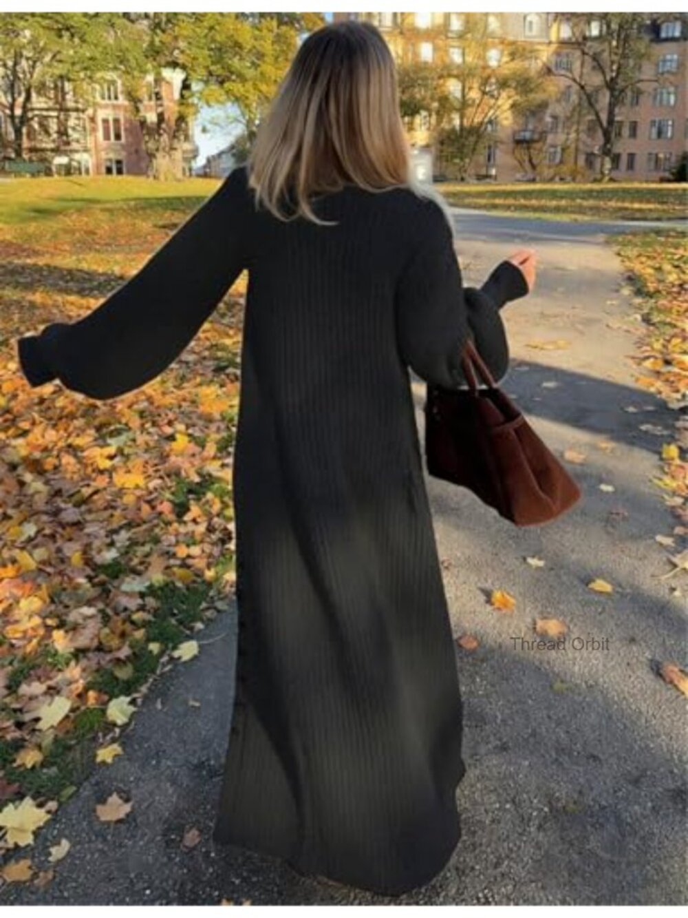 Chunky Knit V-Neck Button Down Long Cardigan Sweater Dress - Picture 4 of 6